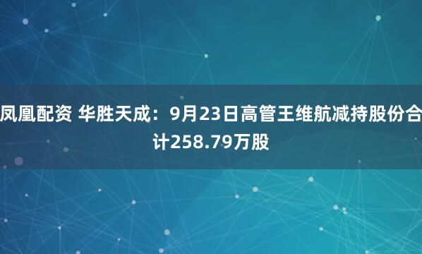 凤凰配资 华胜天成：9月23日高管王维航减持股份合计258.79万股